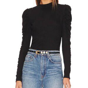 Bobi Shirred Sleeve Turtleneck Top in black size XL